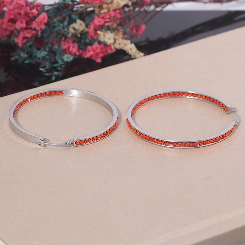CiNily Ladies Earring Hoops Stainless Steel Hoop Earrings for Women Red Cubic Zirconia Large Big Hoop Earrings 2" - Image 5